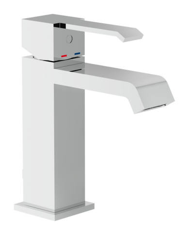 Moderner Einhand-Waschtischmischer in seitlicher Perspektive, mit klaren Linien und minimalistischer Gestaltung.