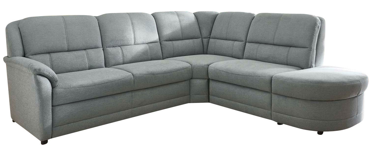 Beldomo Comfort Ecksofa MATARO Graue Polsterrundecke in L-Form, perspektivisch von vorne rechts fotografiert