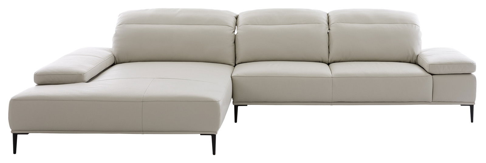 Beige Longchairkombination aus Leder mit linker Armlehne, frontal betrachtet.