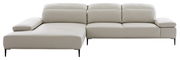 Beige Longchairkombination aus Leder mit linker Armlehne, frontal betrachtet.