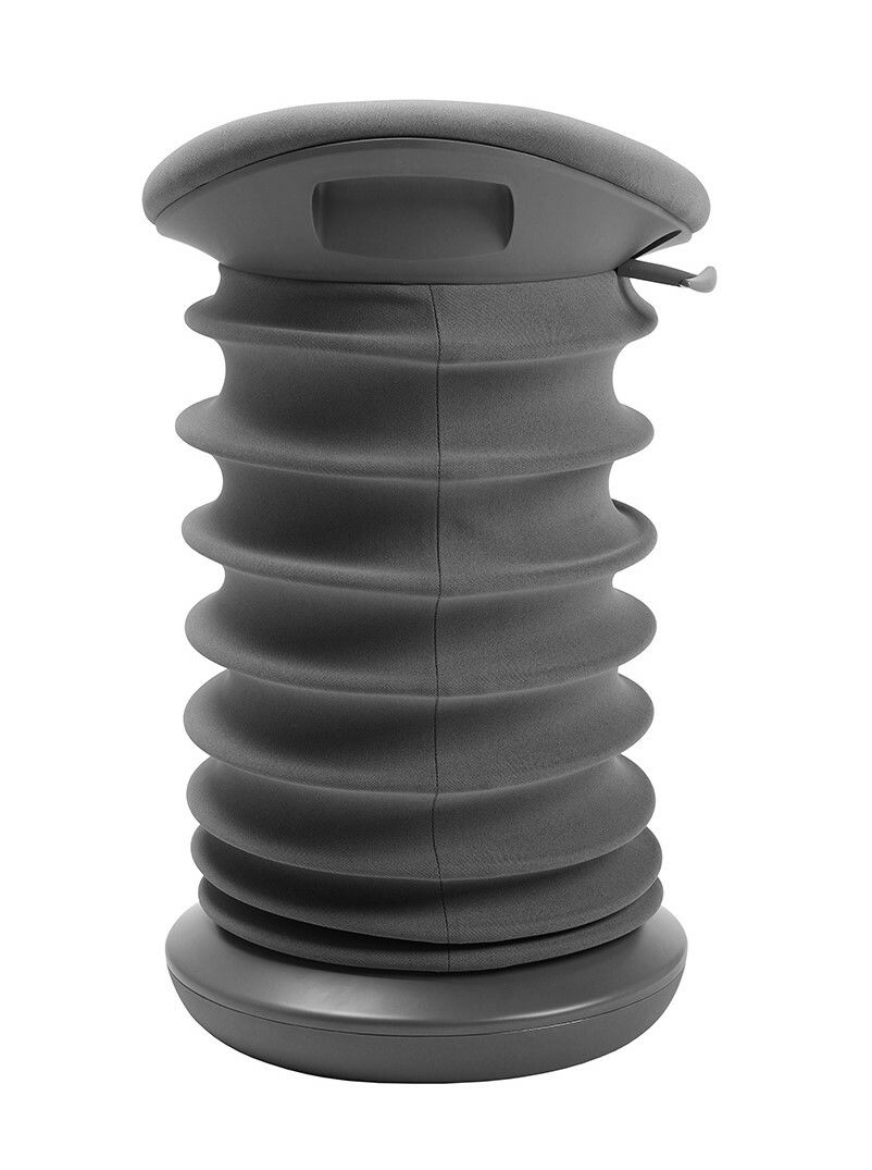 Grauer Schwinghocker mit wellenförmigem Design, seitliche Perspektive