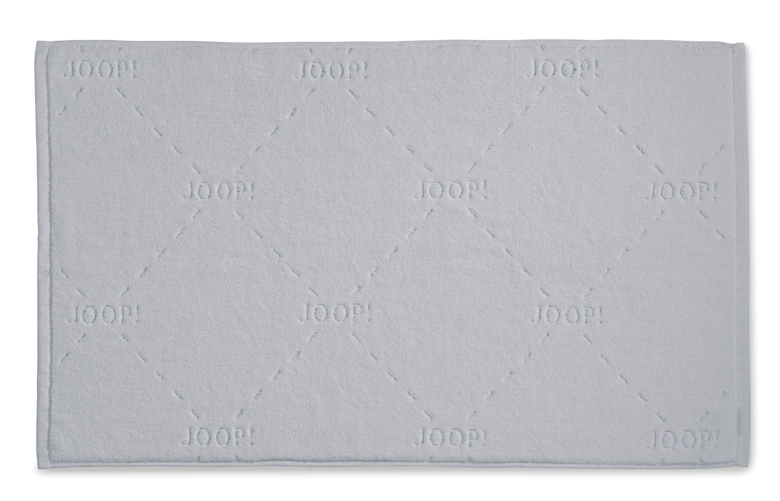 Grauer Badteppich mit eingeprägtem 'JOOP!' Muster, Draufsicht