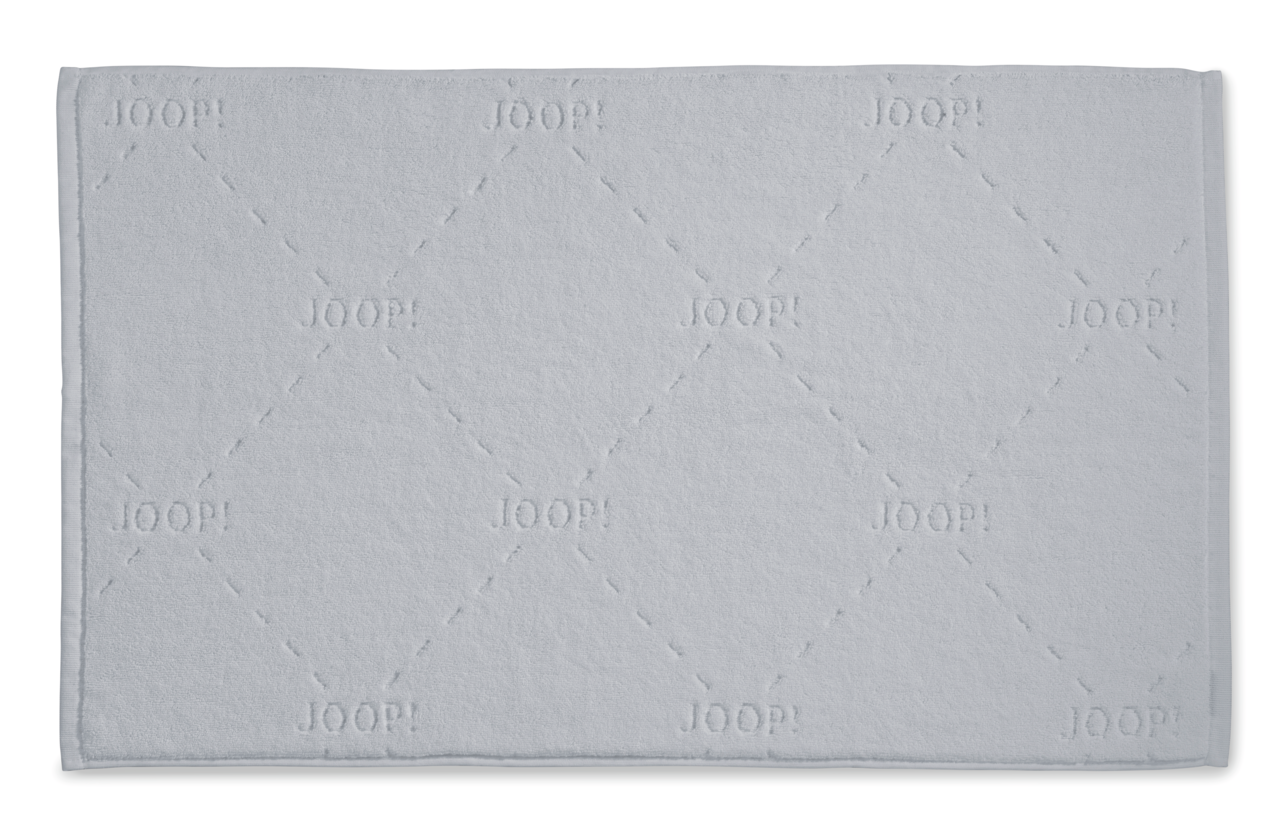 Grauer Badteppich mit eingeprägtem 'JOOP!' Muster, Draufsicht
