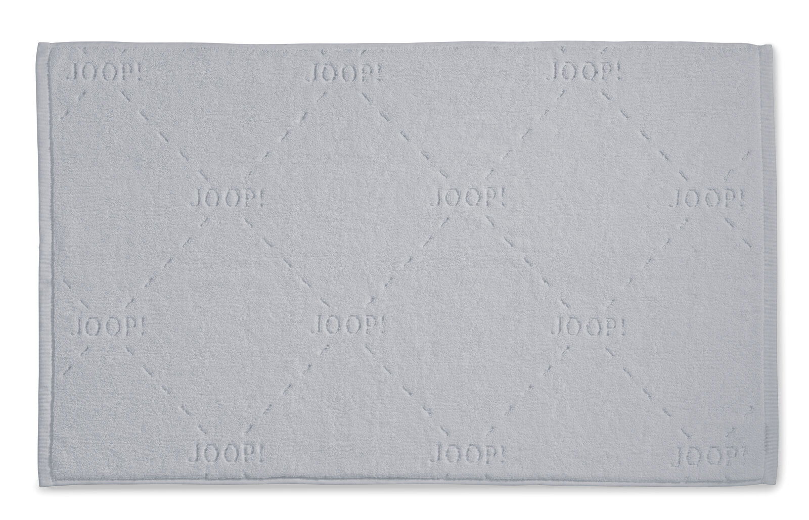 Grauer Badteppich mit eingeprägtem 'JOOP!' Muster, Draufsicht