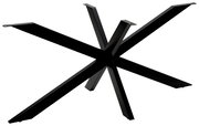 Schwarzes Metallgestell eines Esstisches in sternförmigem Design, seitliche Perspektive