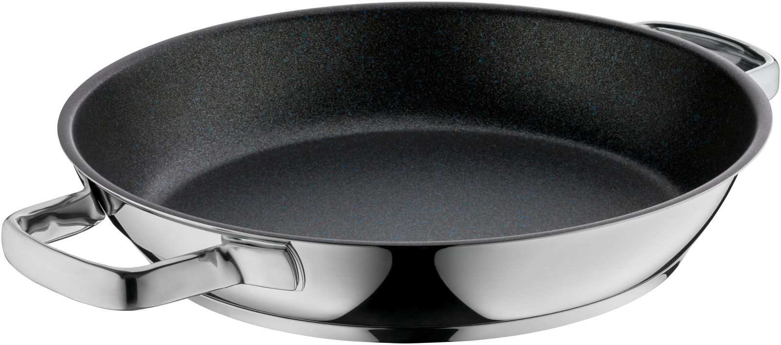 Hochwertige Servierpfanne mit Antihaftbeschichtung, seitliche Perspektive