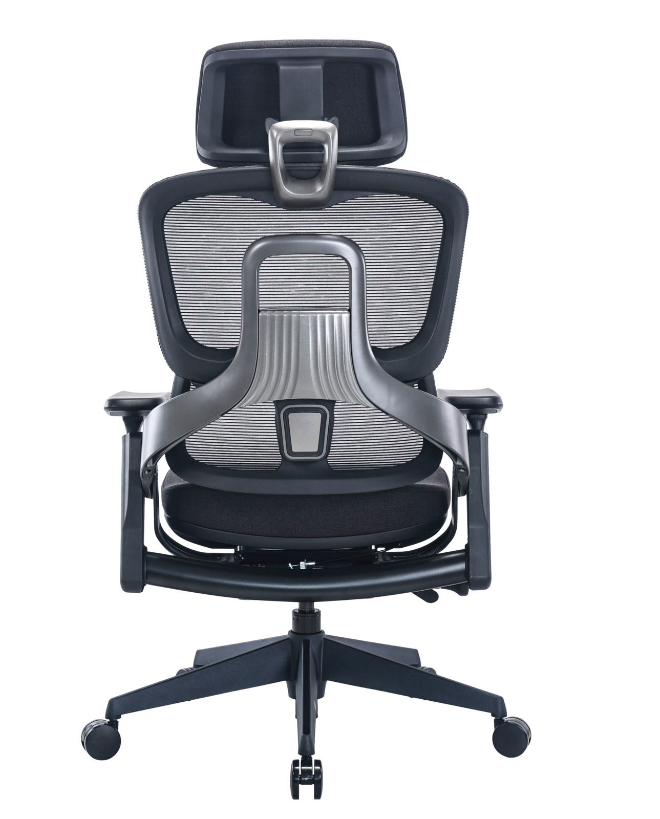 Ergonomischer Drehstuhl mit Netzrückenlehne und Kopfstütze, Ansicht von hinten