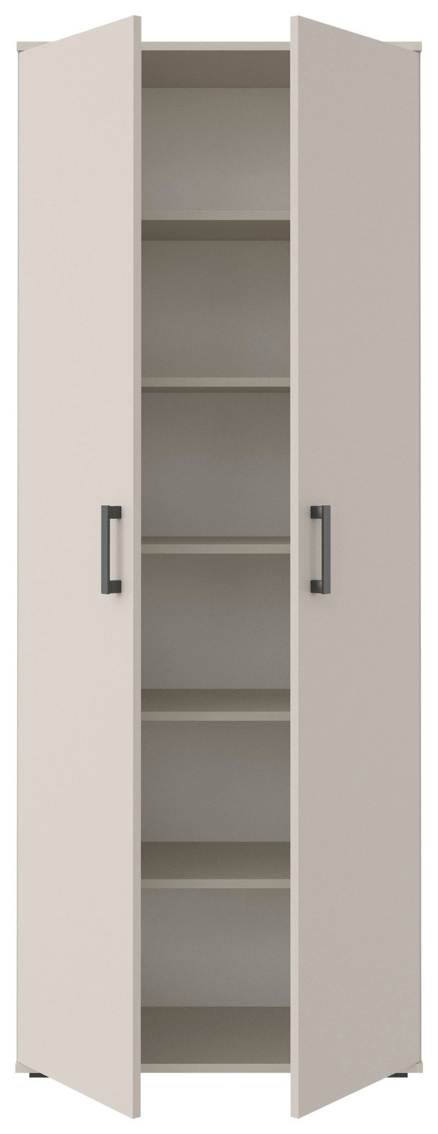 XL-Schuhschrank mit offenen Türen, frontale Ansicht, mehrere Regalböden sichtbar