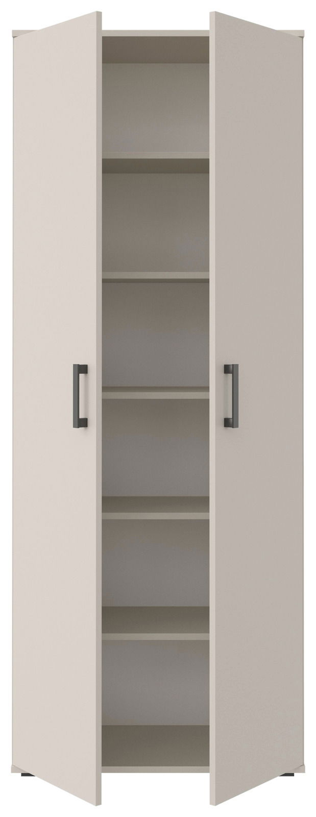 XL-Schuhschrank mit offenen Türen, frontale Ansicht, mehrere Regalböden sichtbar