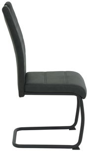 Seitenansicht eines modernen Schwingstuhls mit schwarzem Polster und Metallgestell.