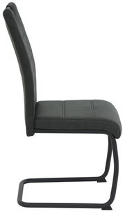 Seitenansicht eines modernen Schwingstuhls mit schwarzem Polster und Metallgestell.