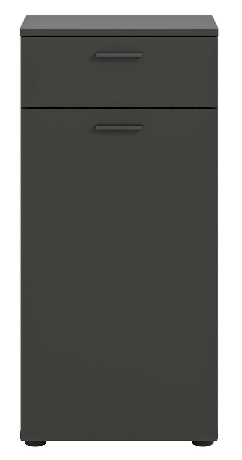 Schwarzer Schuhschrank mit zwei Schubladen, Frontalansicht