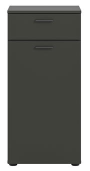 Schwarzer Schuhschrank mit zwei Schubladen, Frontalansicht