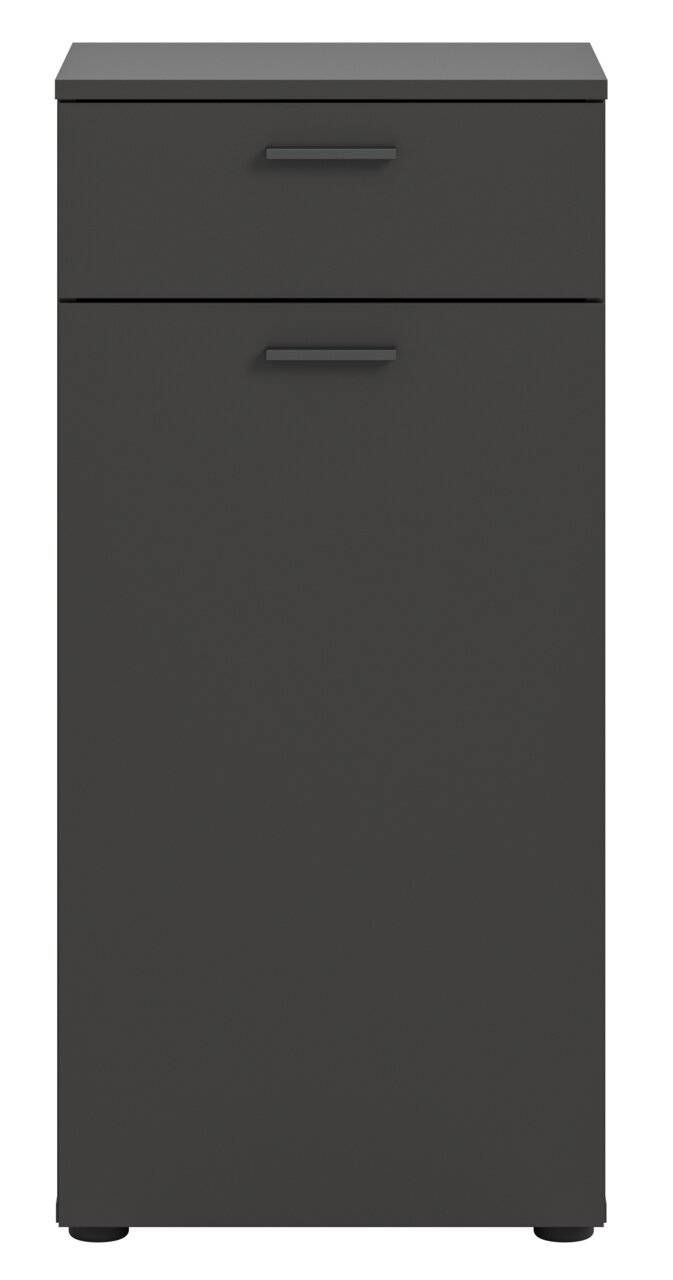 Schwarzer Schuhschrank mit zwei Schubladen, Frontalansicht