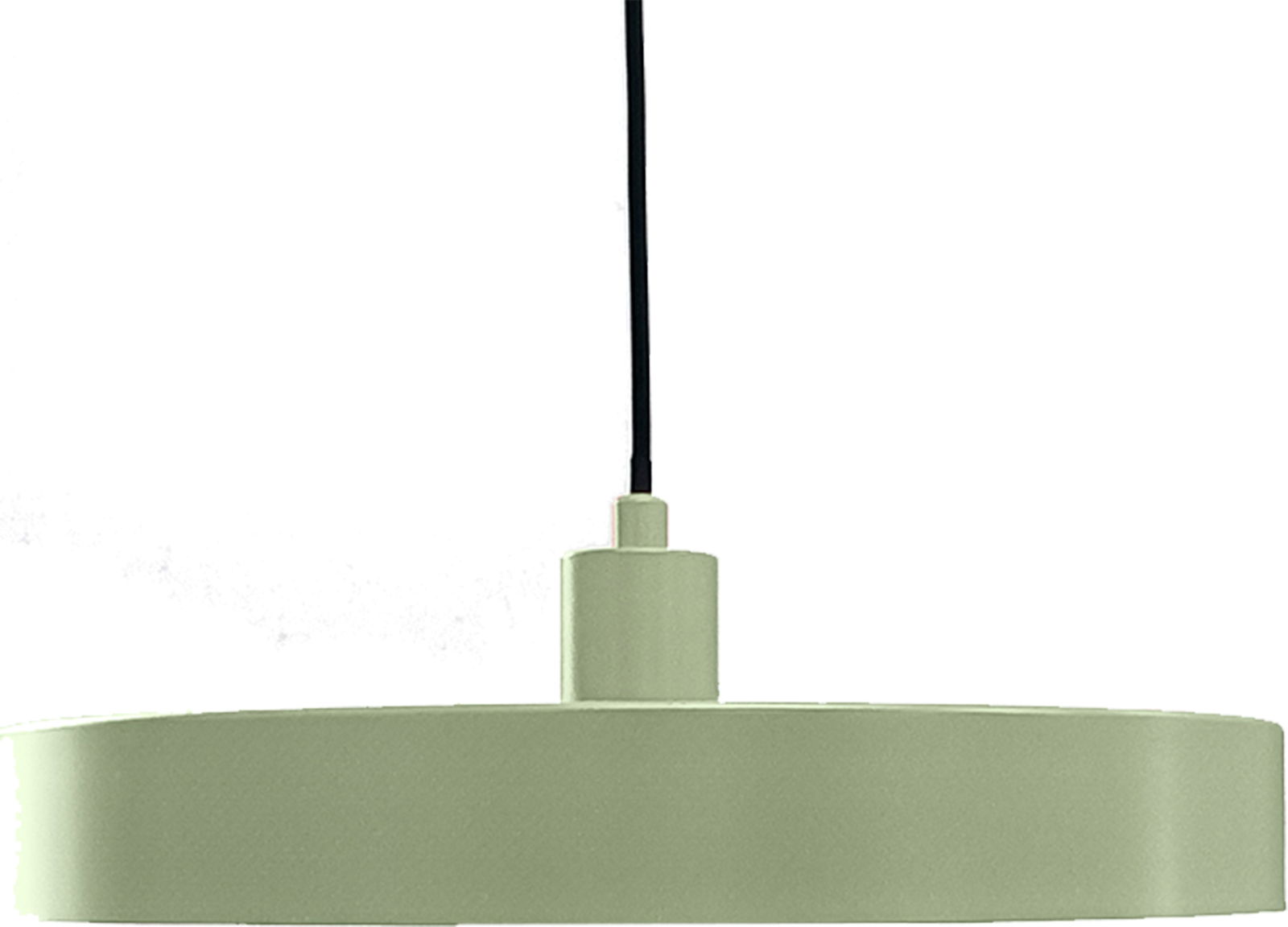 Moderne Hängeleuchte in Grün aus seitlicher Perspektive