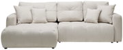 Ecksofa London in Cremefarbe, Vorderansicht mit mehreren Kissen