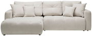 Ecksofa London in Cremefarbe, Vorderansicht mit mehreren Kissen