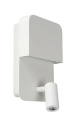 Moderne weiße Wand- und Bettleuchte aus seitlicher Perspektive mit schlichtem Design.