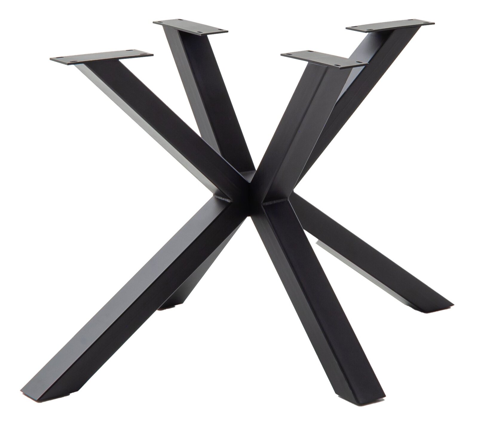Schwarzes, modernes Tischgestell aus Metall in X-Form, seitliche Perspektive