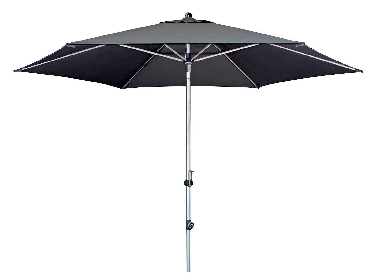 Schwarzer Kurbelschirm 320 mit silbernem Gestell, frontal aufgenommen