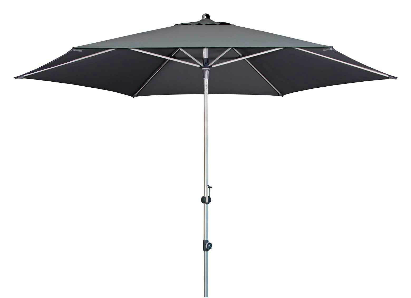 Schwarzer Kurbelschirm 320 mit silbernem Gestell, frontal aufgenommen