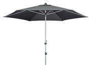 Schwarzer Kurbelschirm 320 mit silbernem Gestell, frontal aufgenommen