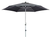 Zwarte parasol 320 met zilveren frame, van voren gefotografeerd