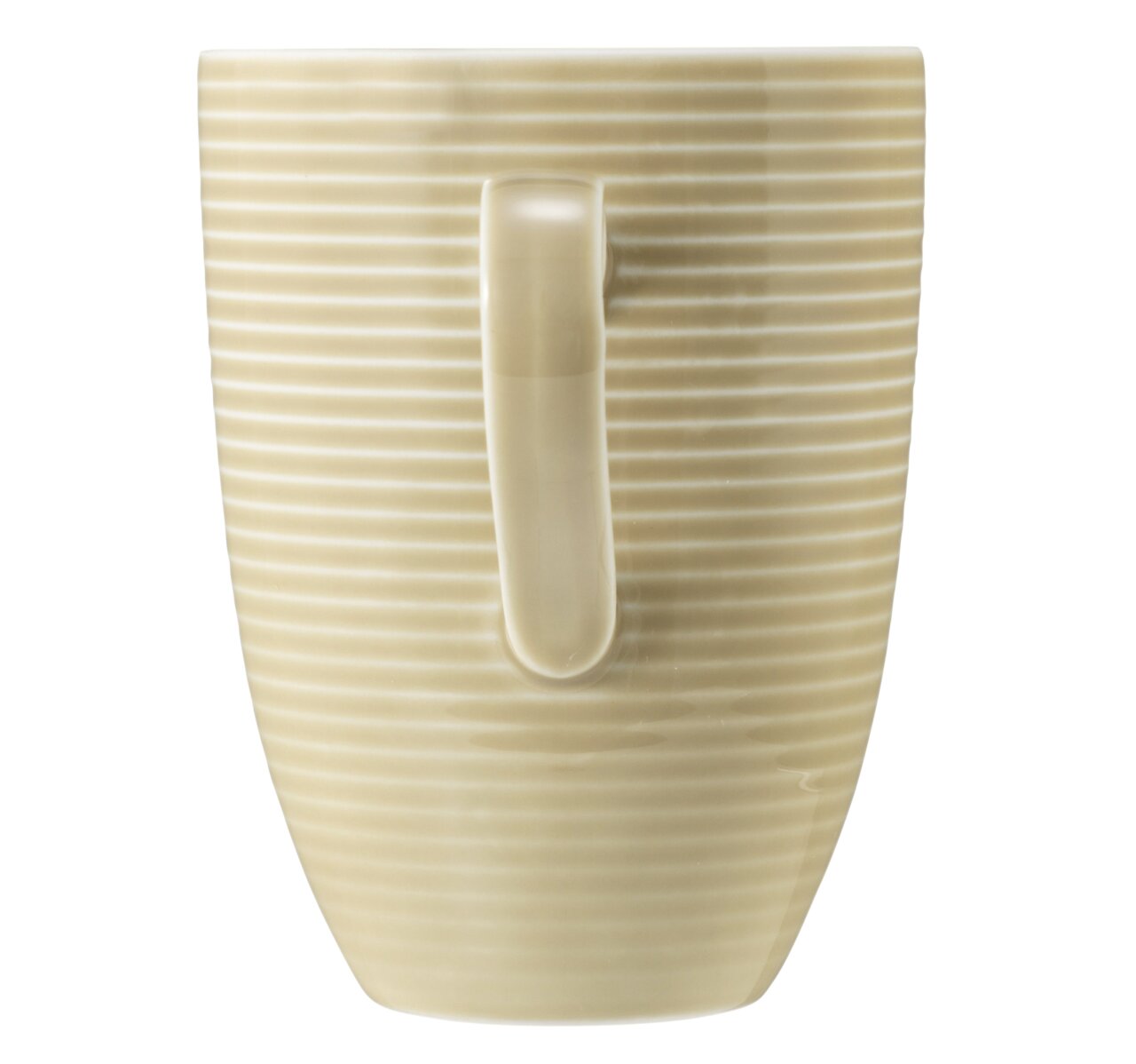 Becher mit Henkel, beige, mit horizontalen Rillen, Seitenansicht