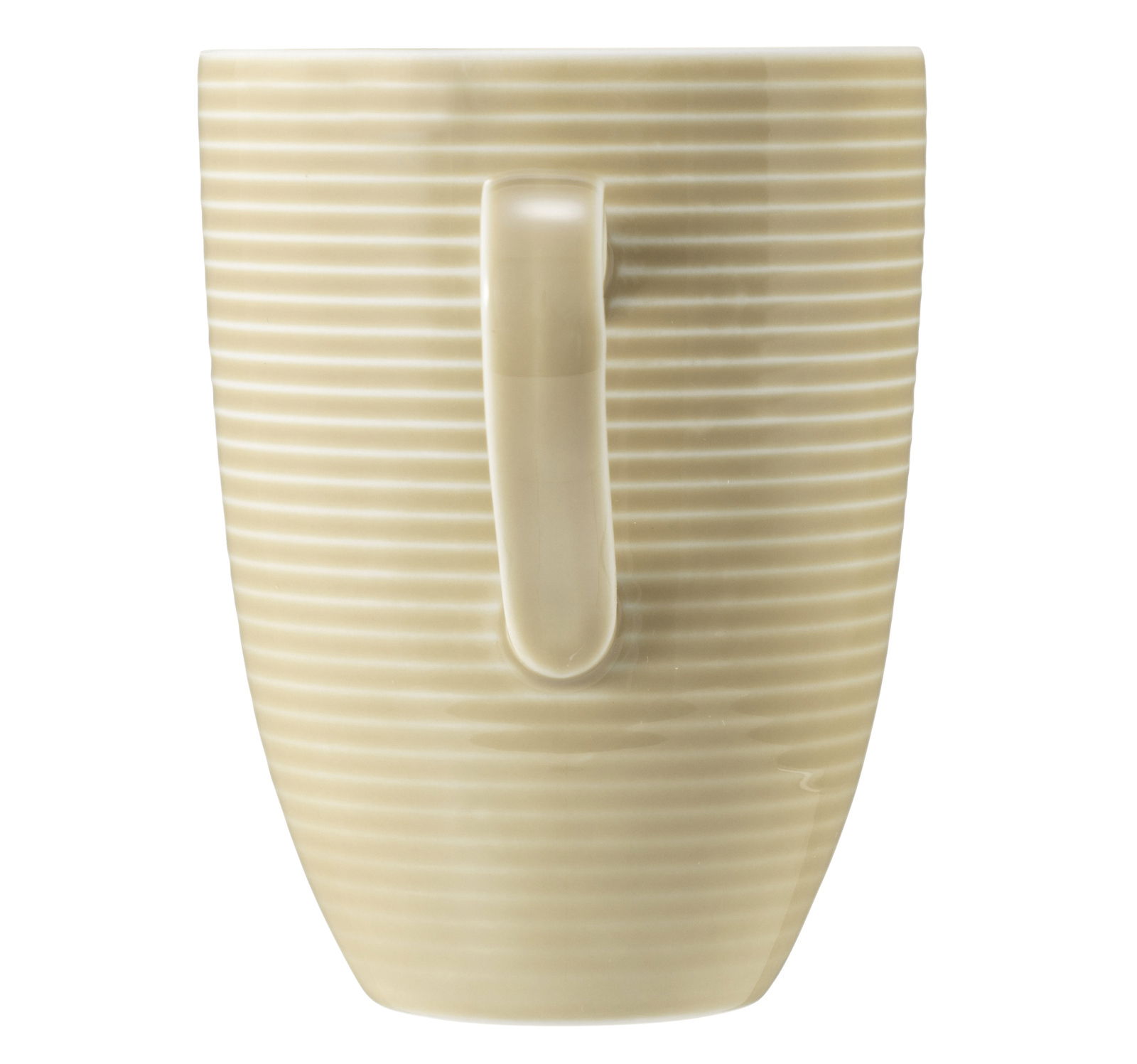 Becher mit Henkel, beige, mit horizontalen Rillen, Seitenansicht
