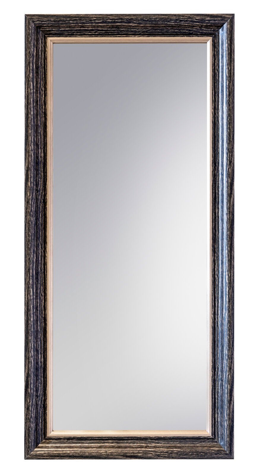 Rechteckiger Spiegel mit einem dunklen, strukturierten Holzrahmen, frontal abgebildet.
