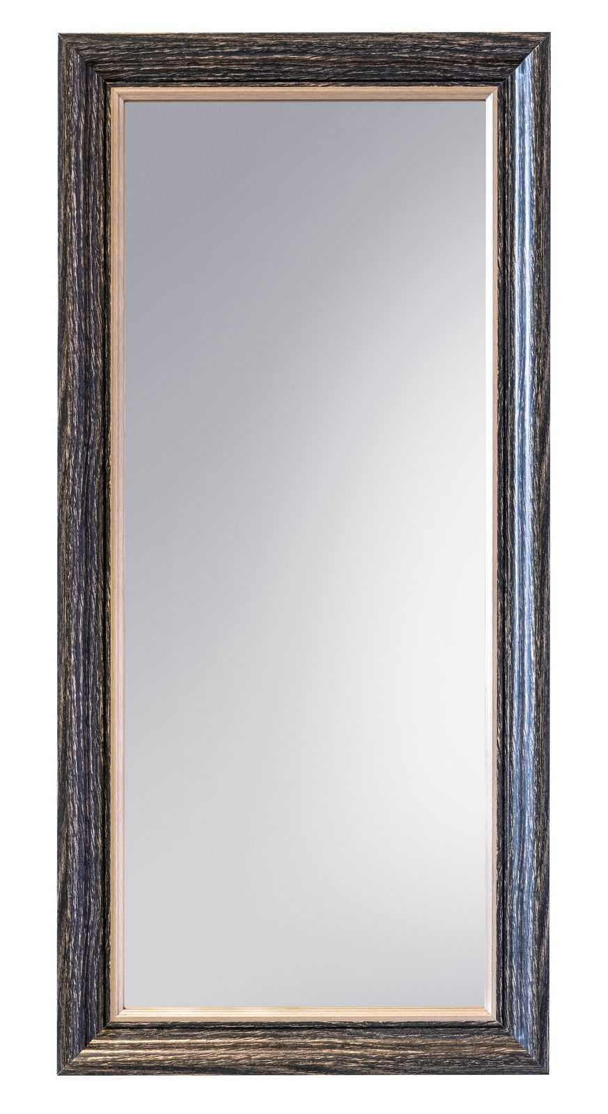 Rechteckiger Spiegel mit einem dunklen, strukturierten Holzrahmen, frontal abgebildet.