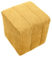 Gelber, quadratischer Hocker aus Stoff in schräger Draufsicht