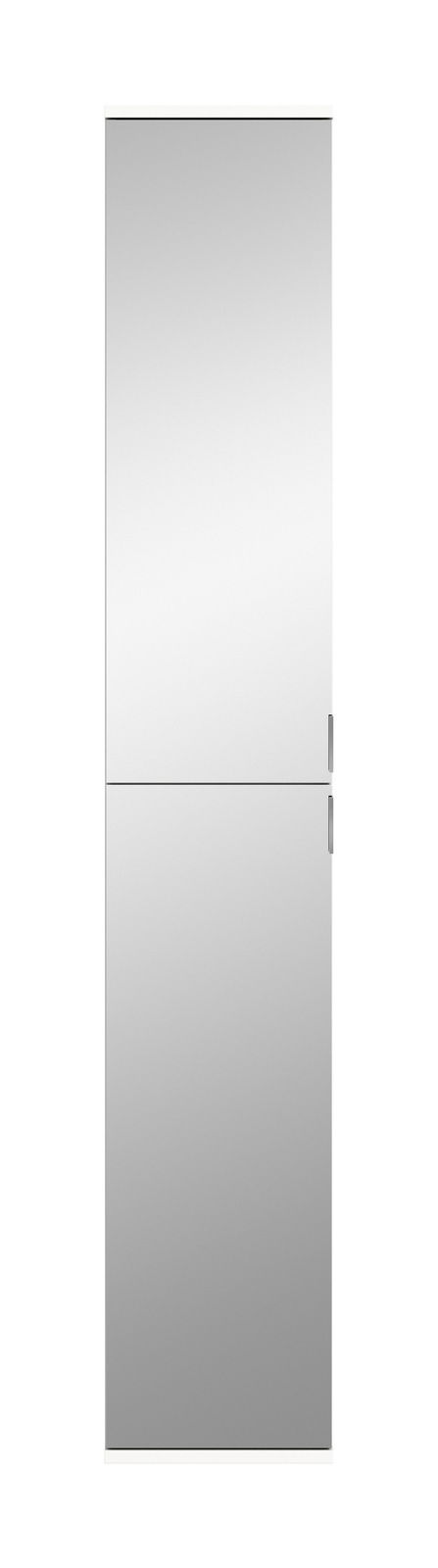 Spiegelschrank in Frontalansicht mit zwei Türen und schlichten Griffen