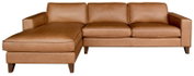 Braunes Ledersofa mit Longchair links, Vorderansicht
