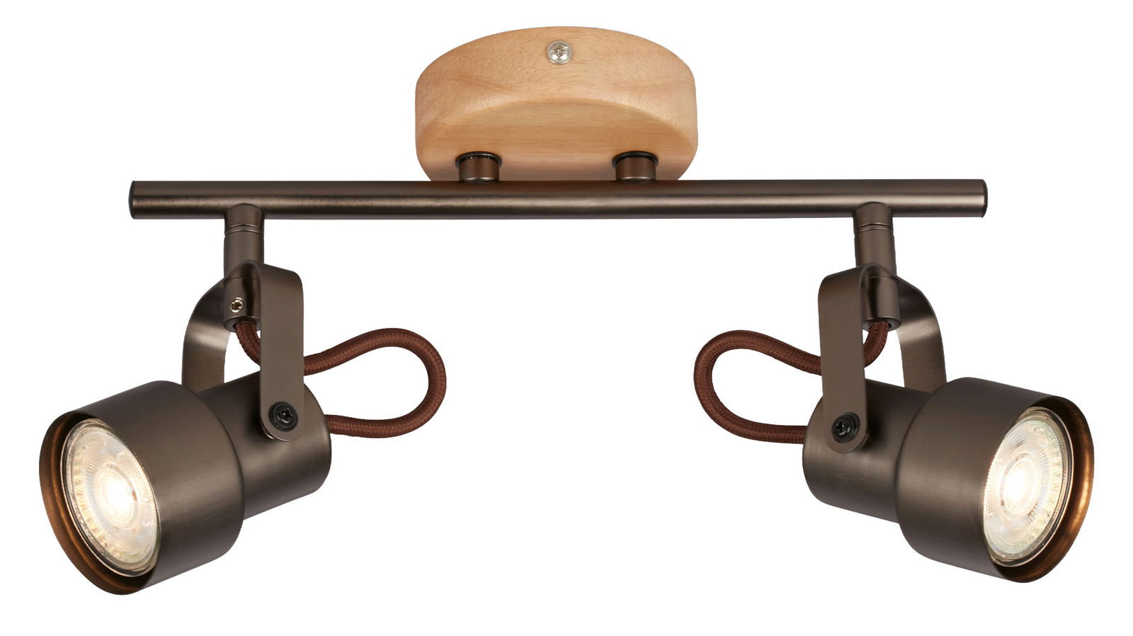 Zweiflammige Spotleuchte mit modernem Design, seitliche Perspektive
