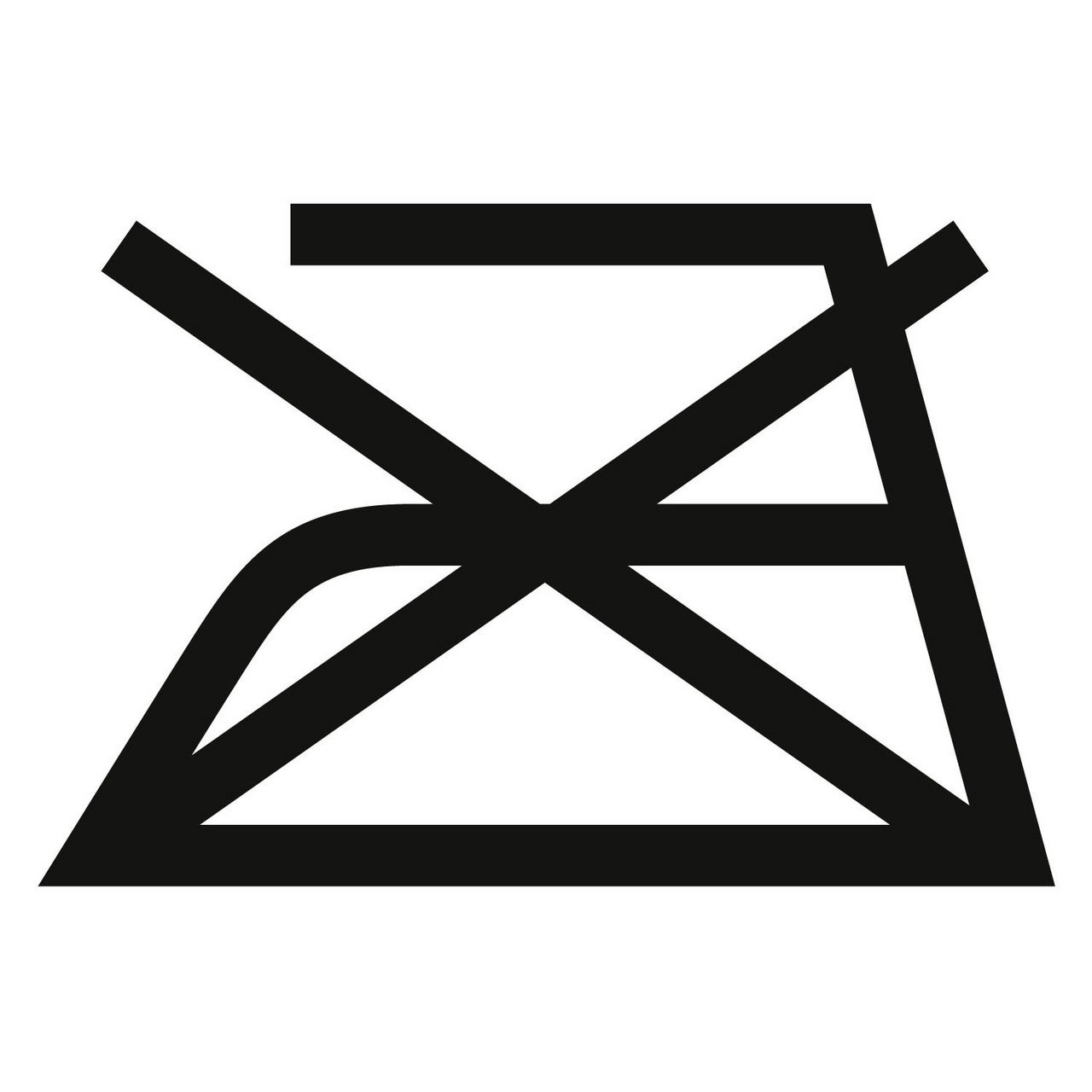 Symbol für nicht bügeln, schwarze Linien auf weißem Hintergrund, Frontalansicht