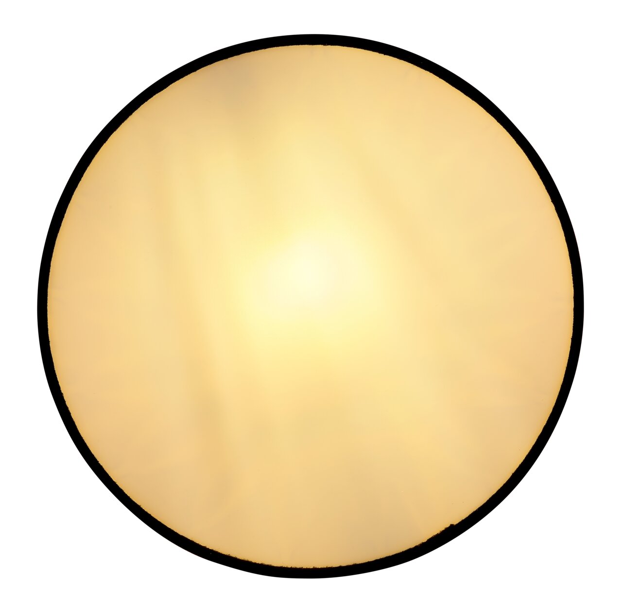 Runde Deckenleuchte mit warmem, gelbem Licht, Ansicht von unten