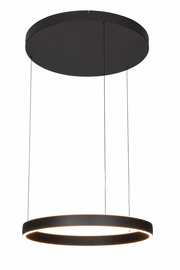 Moderne LED-Hängeleuchte in schwarzem Design, seitliche Perspektive