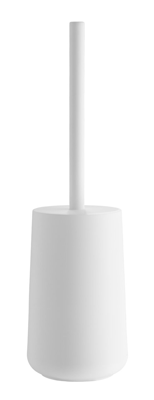 Weiße WC-Bürste mit Behälter aus Kunststoff, frontal abgebildet