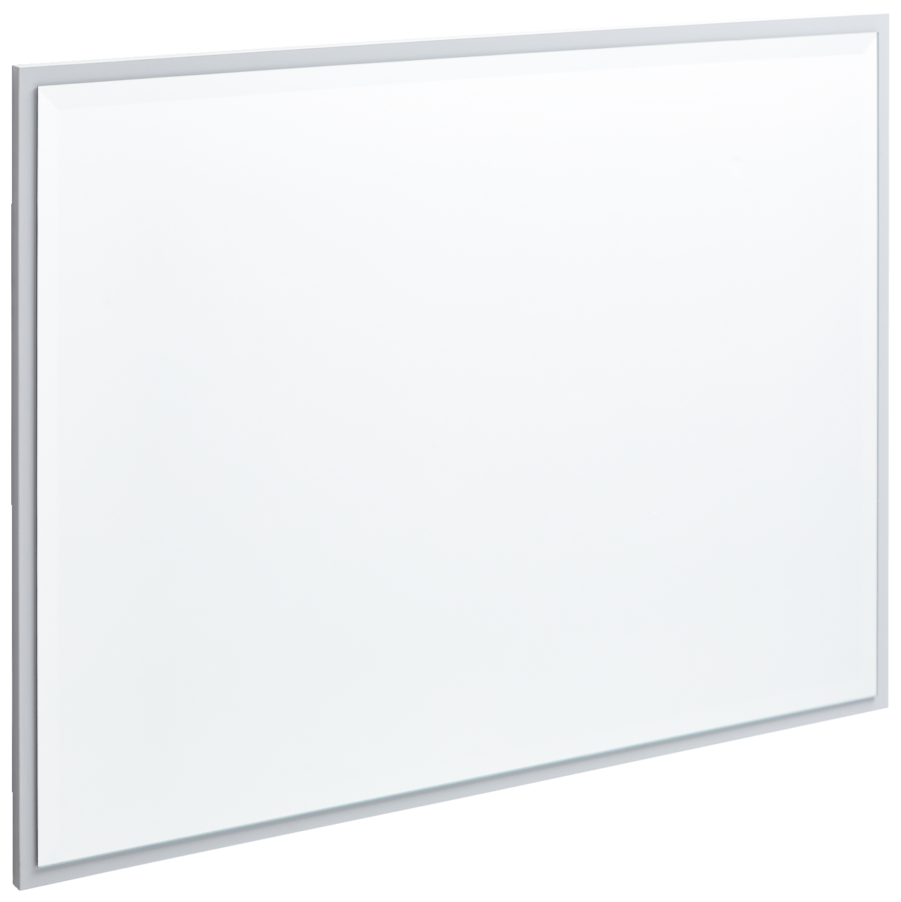 Rechteckiger, breiter Spiegel mit schmalem Rahmen, seitliche Perspektive