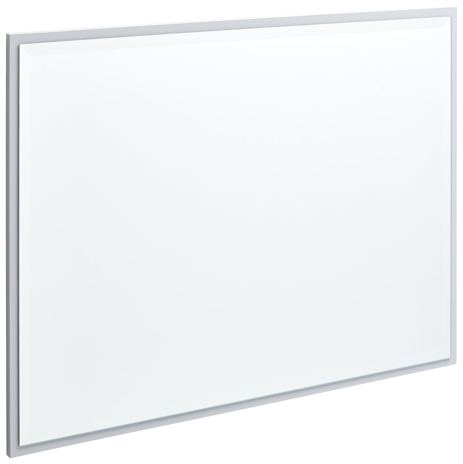 Rechteckiger, breiter Spiegel mit schmalem Rahmen, seitliche Perspektive