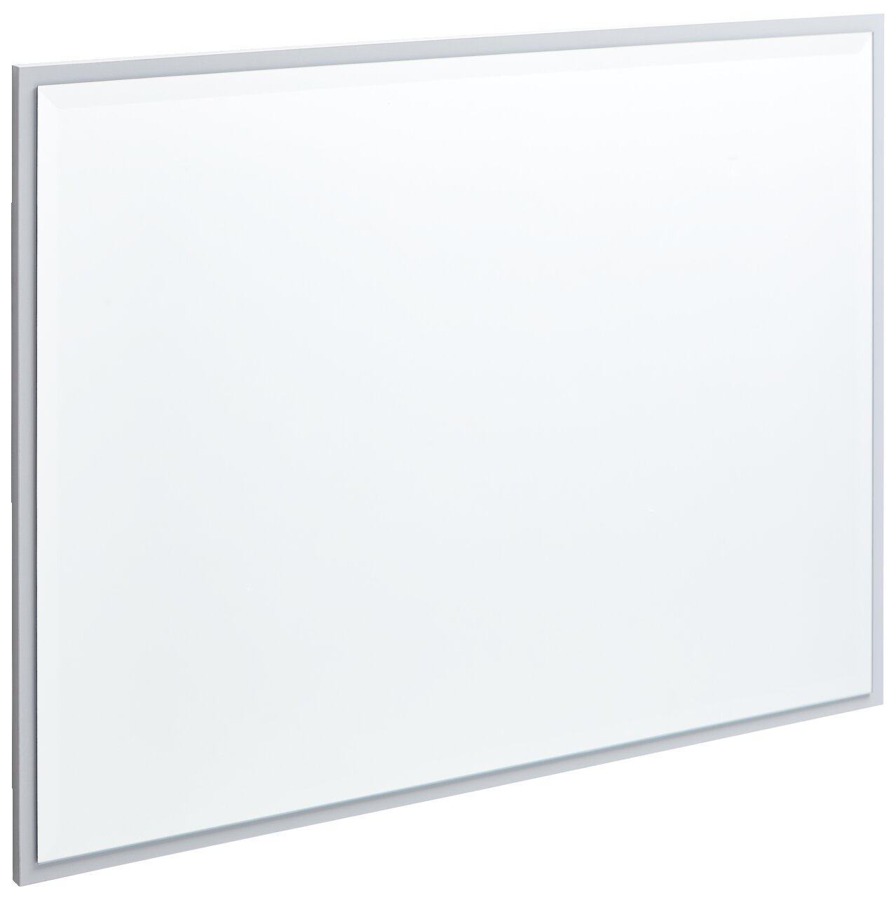 Rechteckiger, breiter Spiegel mit schmalem Rahmen, seitliche Perspektive