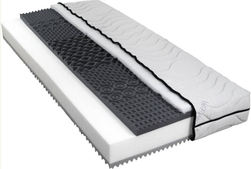 7-Zonen-Kaltschaummatratze der Serie BERGAMO mit sichtbaren Schichten und Struktur, seitliche Perspektive