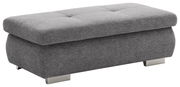 Grauer XXL-Hocker mit gepolsterter Oberfläche und Metallfüßen, seitliche Perspektive