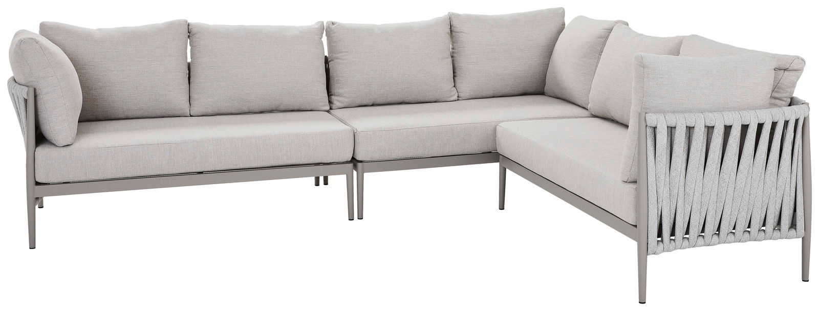 Eckige Loungegarnitur in hellem Grau, seitliche Perspektive