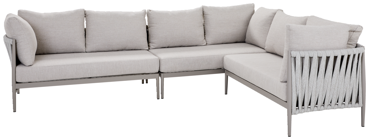 Eckige Loungegarnitur in hellem Grau, seitliche Perspektive