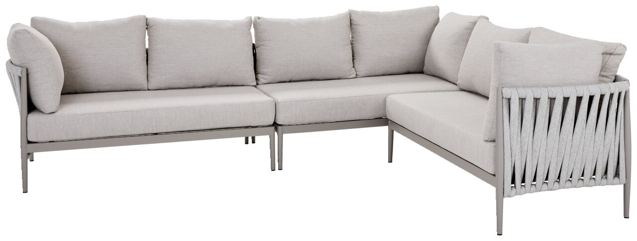 Eckige Loungegarnitur in hellem Grau, seitliche Perspektive
