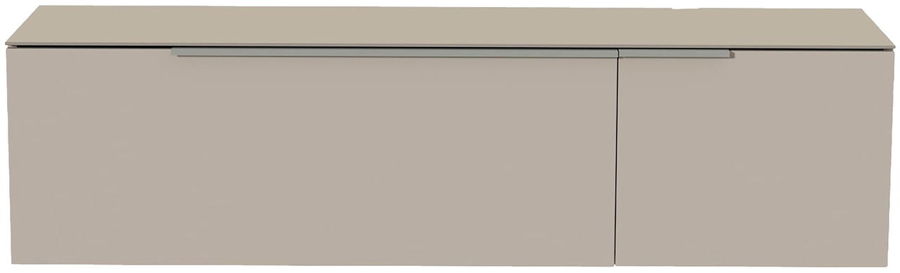 Moderano Hänge-Lowboard BORMIO Frontansicht eines modernen, hängenden Lowboards in Beige mit zwei Türen und einem schmalen Griff.
