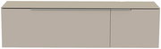 Frontansicht eines modernen, hängenden Lowboards in Beige mit zwei Türen und einem schmalen Griff.
