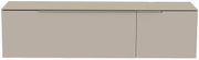 Frontansicht eines modernen, hängenden Lowboards in Beige mit zwei Türen und einem schmalen Griff.